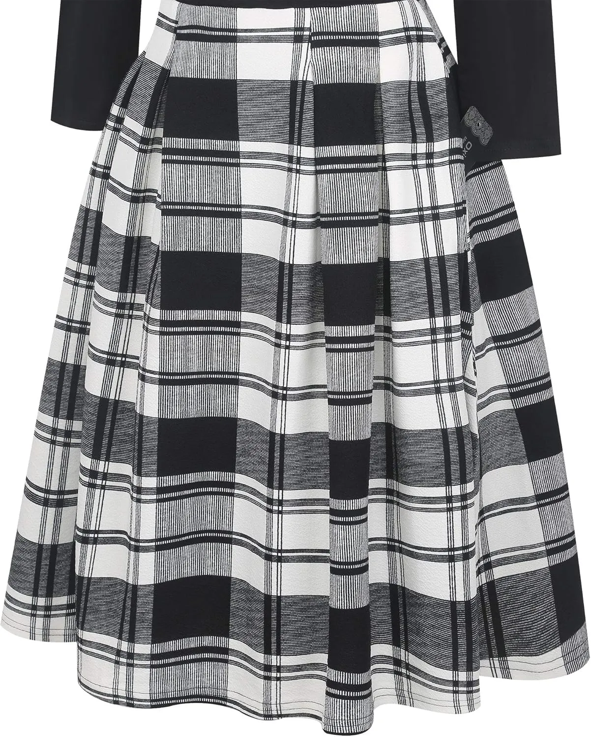 oxiuly Women's Vintage Patchwork Pockets Puffy Swing Casual Party Dress OX165