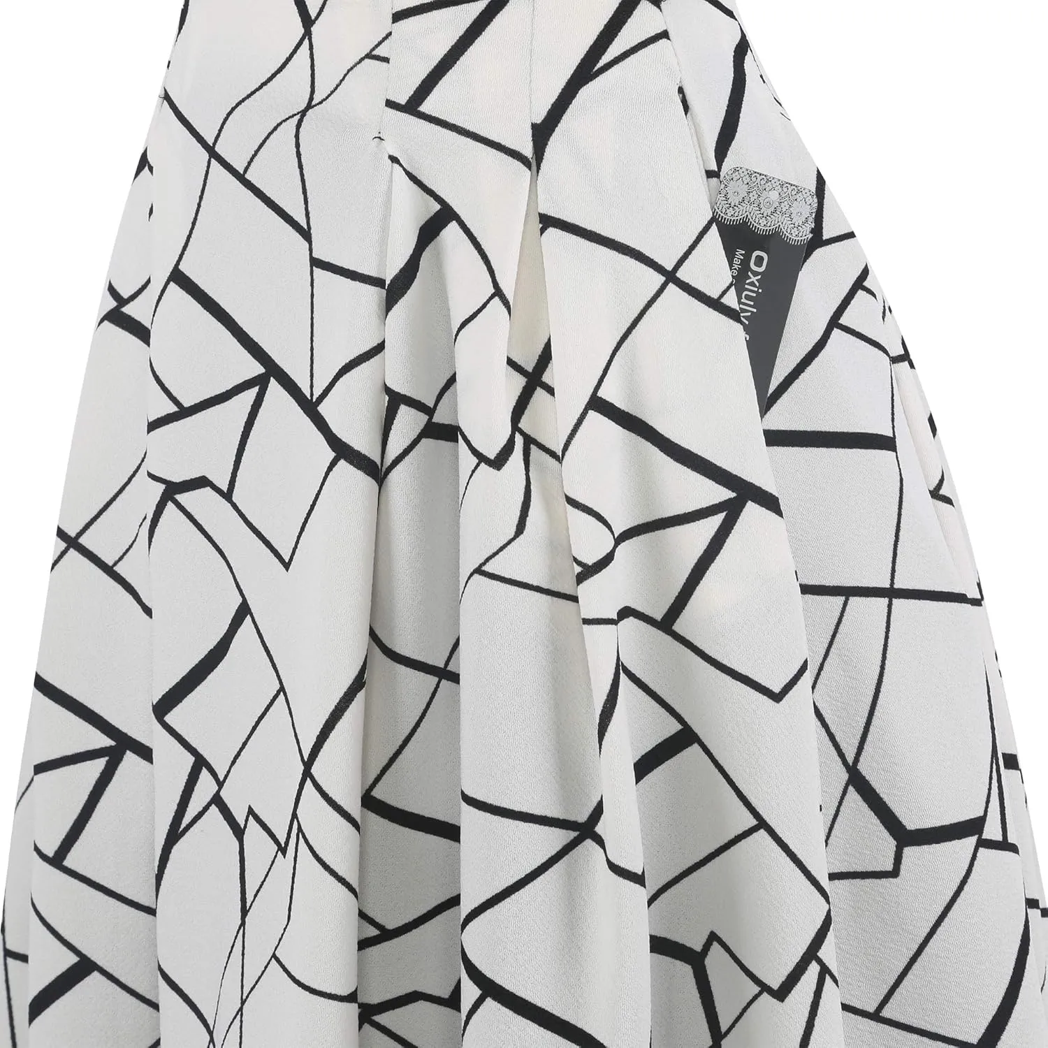 oxiuly Women's Vintage Patchwork Pockets Puffy Swing Casual Party Dress OX165