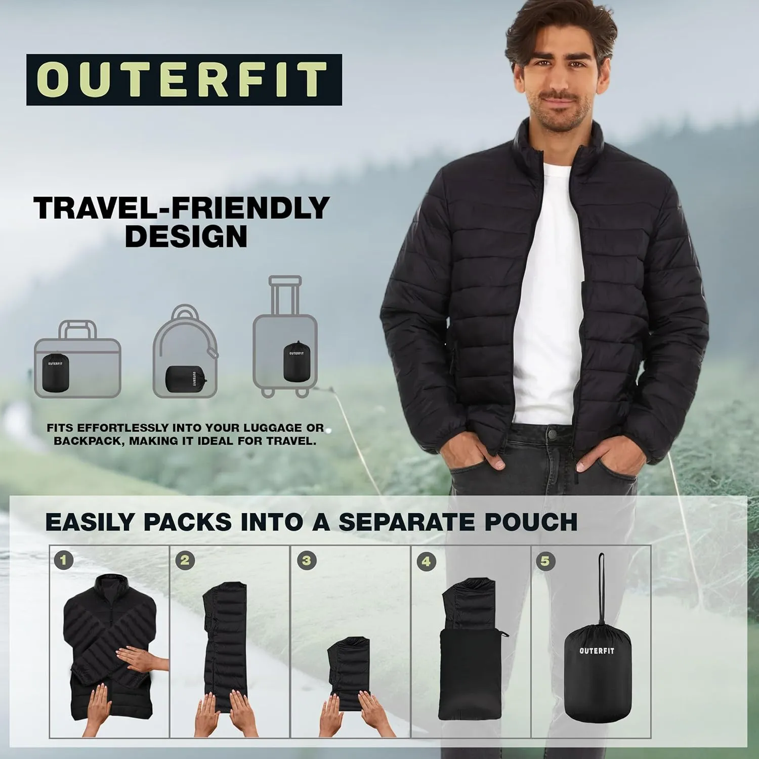 Packable Puffer Jacket Men, Warm Lightweight Winter Jackets for Men