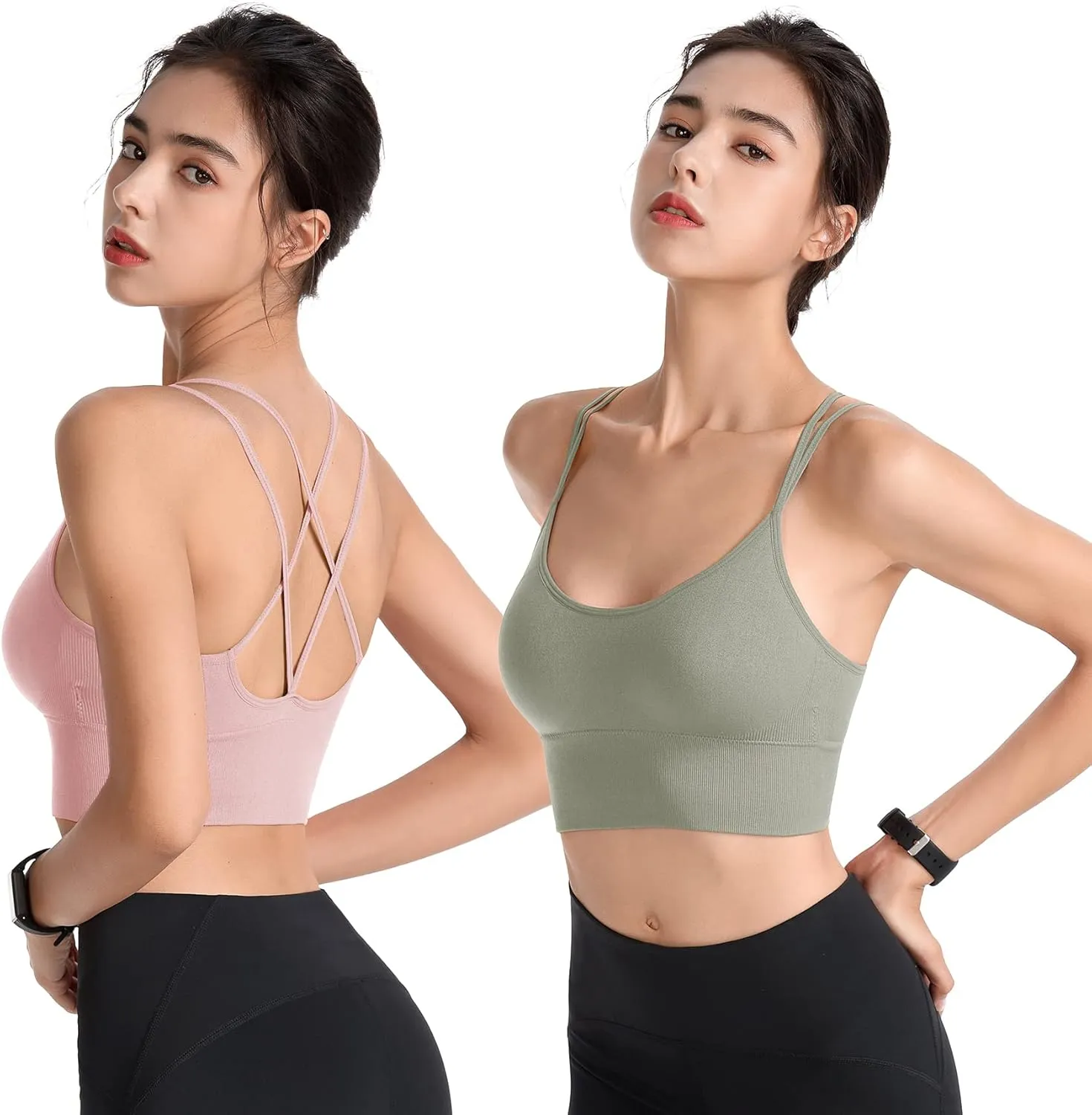 Padded Sports Bras for Women Strappy Cross Back Yoga Bras Pack for Workout Fitness Running Gym Low Impact Top