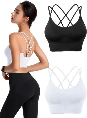 Padded Sports Bras for Women Strappy Cross Back Yoga Bras Pack for Workout Fitness Running Gym Low Impact Top