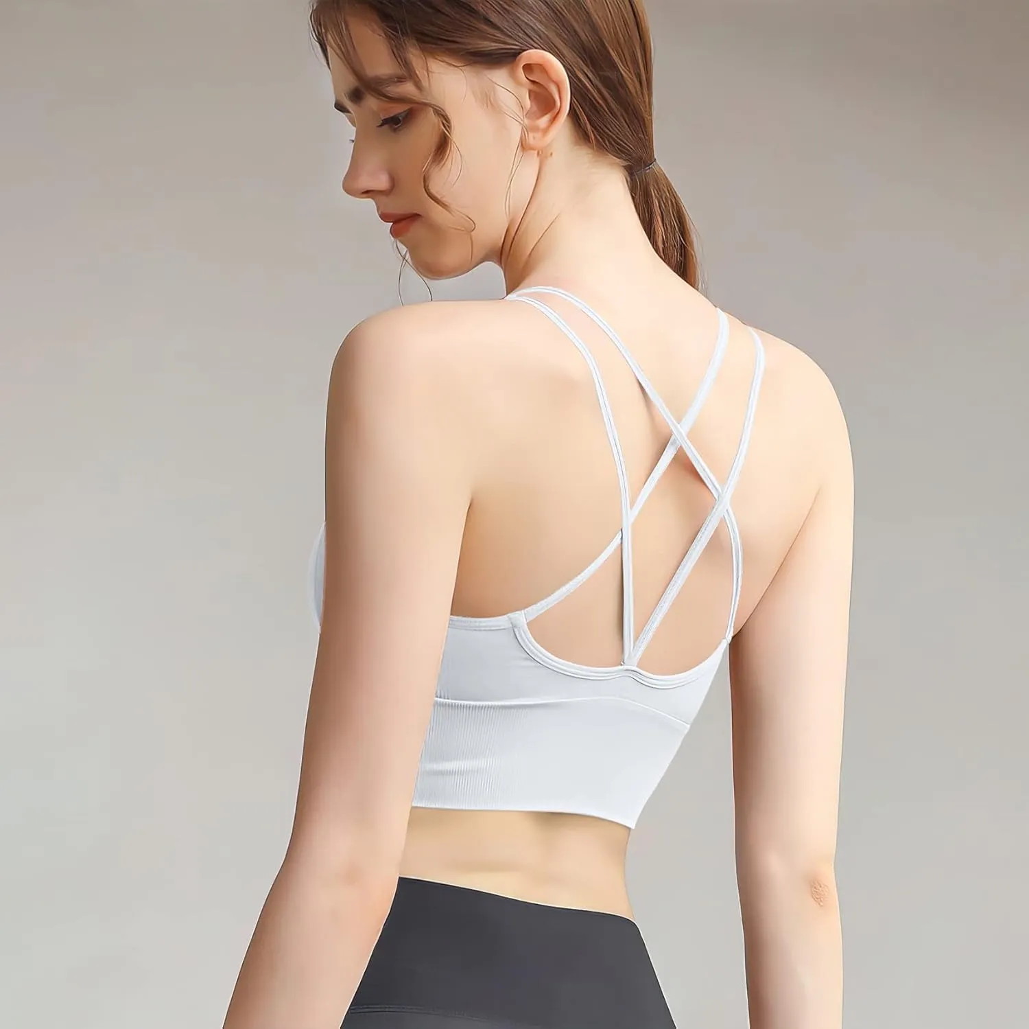 Padded Sports Bras for Women Strappy Cross Back Yoga Bras Pack for Workout Fitness Running Gym Low Impact Top