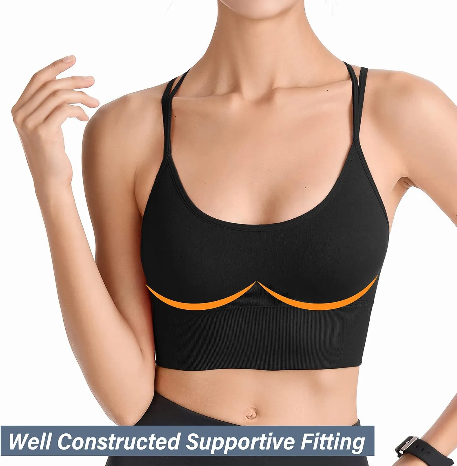 Padded Sports Bras for Women Strappy Cross Back Yoga Bras Pack for Workout Fitness Running Gym Low Impact Top