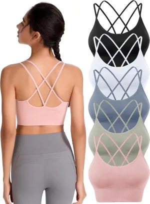 Padded Sports Bras for Women Strappy Cross Back Yoga Bras Pack for Workout Fitness Running Gym Low Impact Top