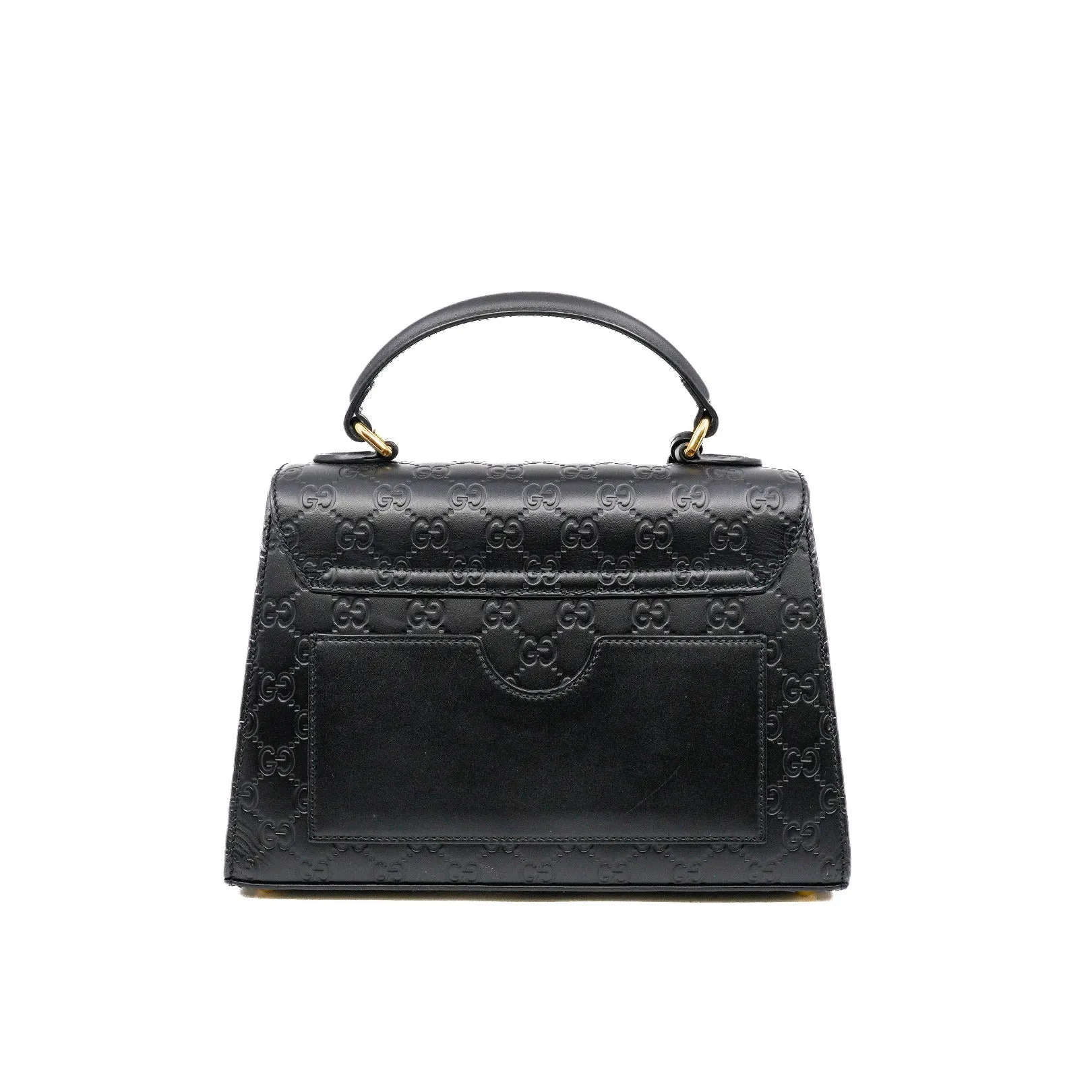 padlock top handle bag in double G leather black ghw
