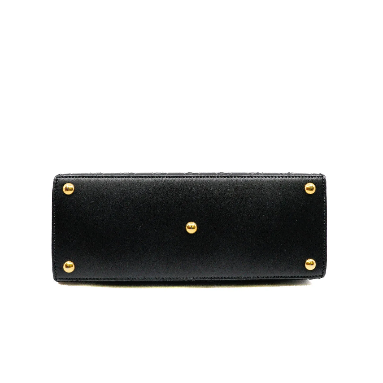 padlock top handle bag in double G leather black ghw