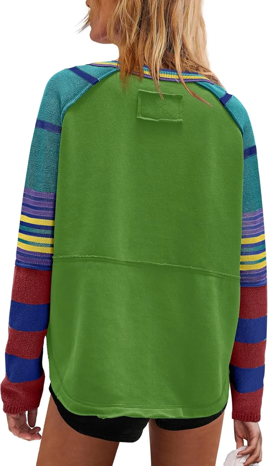 Panadila Womens Striped Long Sleeve Shirt Color Block Raglan Shirt V Neck Patchwork Pullover Tops Casual Cute Top