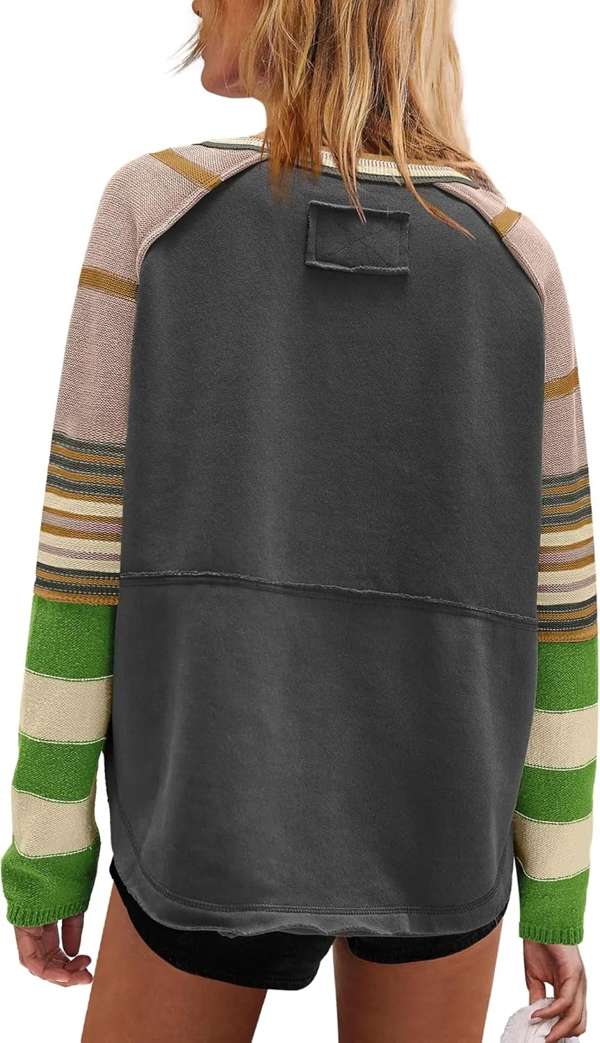Panadila Womens Striped Long Sleeve Shirt Color Block Raglan Shirt V Neck Patchwork Pullover Tops Casual Cute Top