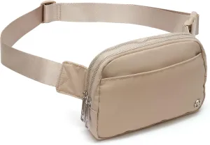 Pander Everywhere Belt Bag for Women, 5 Zipper Pockets Nylon Crossbody Fanny Pack Purse (Raw Linen).