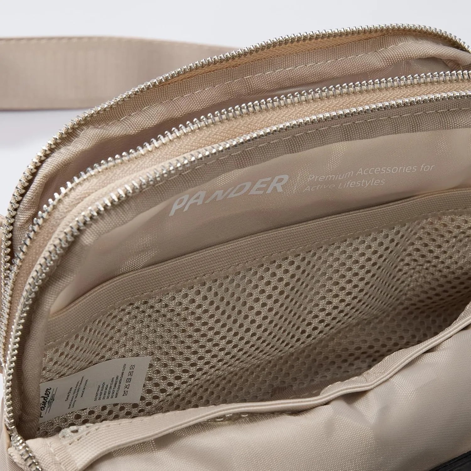 Pander Everywhere Belt Bag for Women, 5 Zipper Pockets Nylon Crossbody Fanny Pack Purse (Raw Linen).