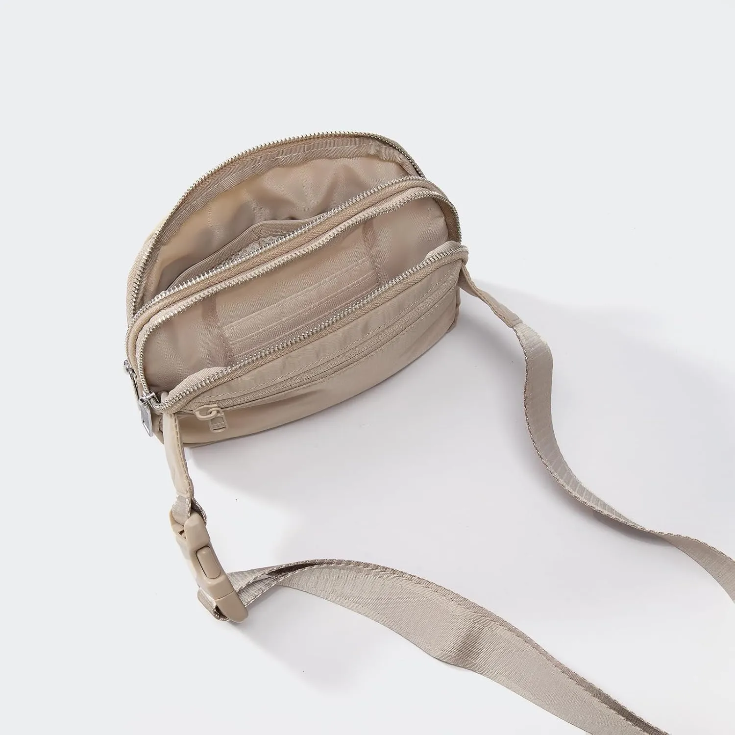 Pander Everywhere Belt Bag for Women, 5 Zipper Pockets Nylon Crossbody Fanny Pack Purse (Raw Linen).
