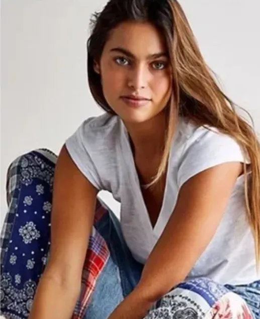 Pantalon denim Patchwork hippie évasé.