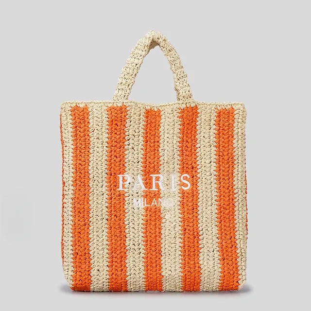 Paris Candy Color Stripes Straw Knit Shopper Totes