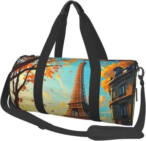 Paris City Tree Eiffel Tower Art Print Round Large Capacity Travel Luggage Bags,Men's and Women's Hand-Held Travel Clothing Bags