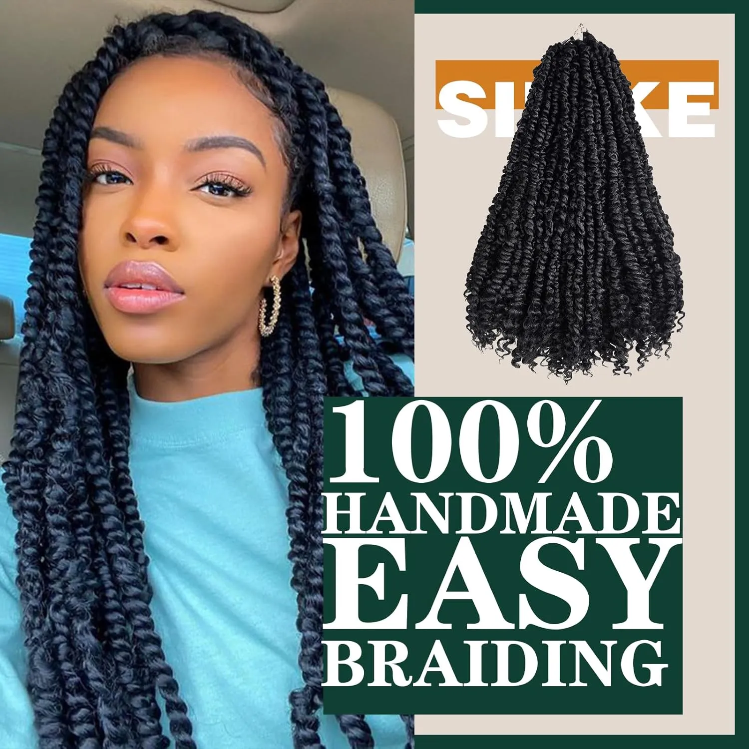 Passion Twist Crochet Hair 18inch 6packs Pre-Twisted Synthetic Long Curly 12 Roots Braiding Hair Extensions For Women (18 inch, 1B)