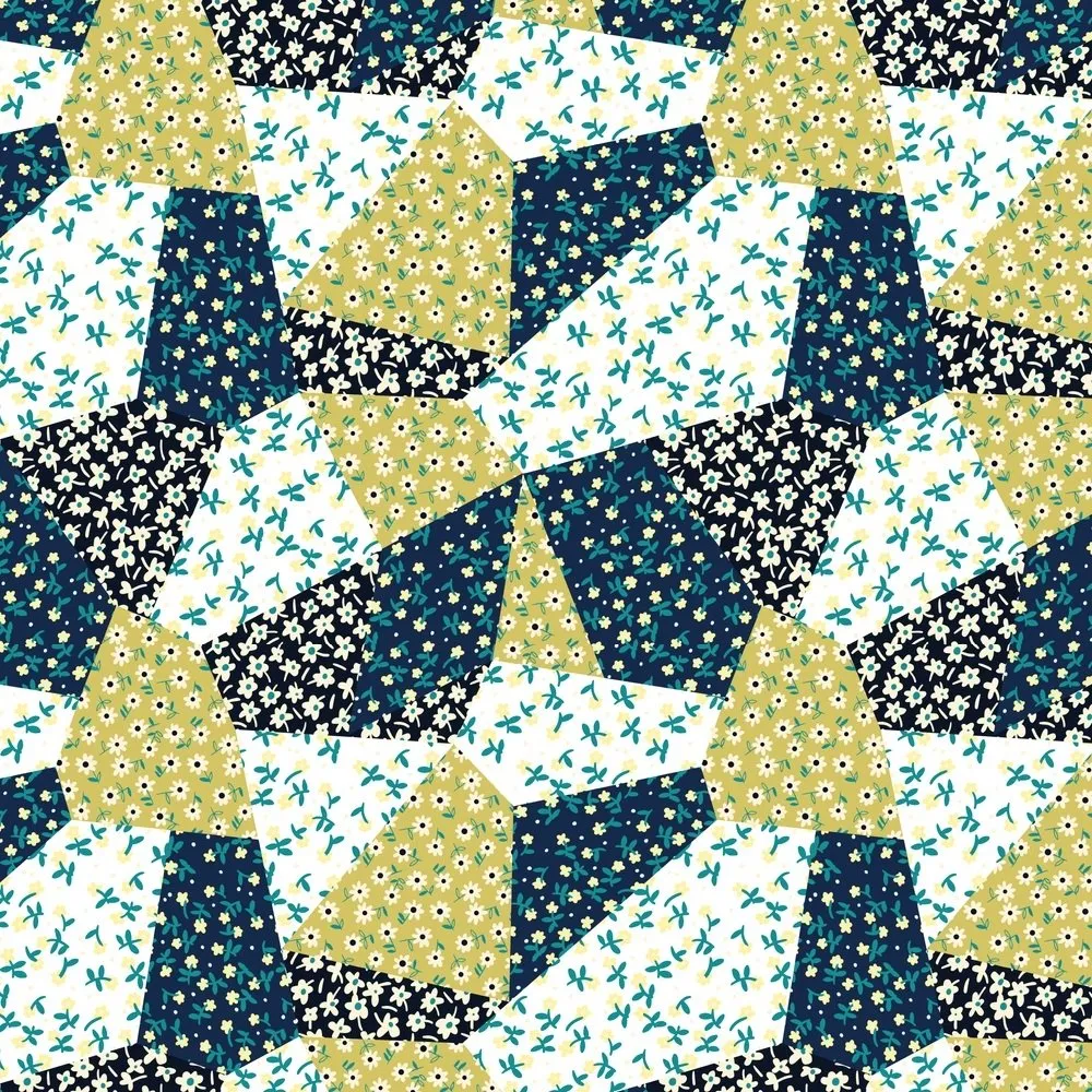 Patchwork Daises Fabric - Gold