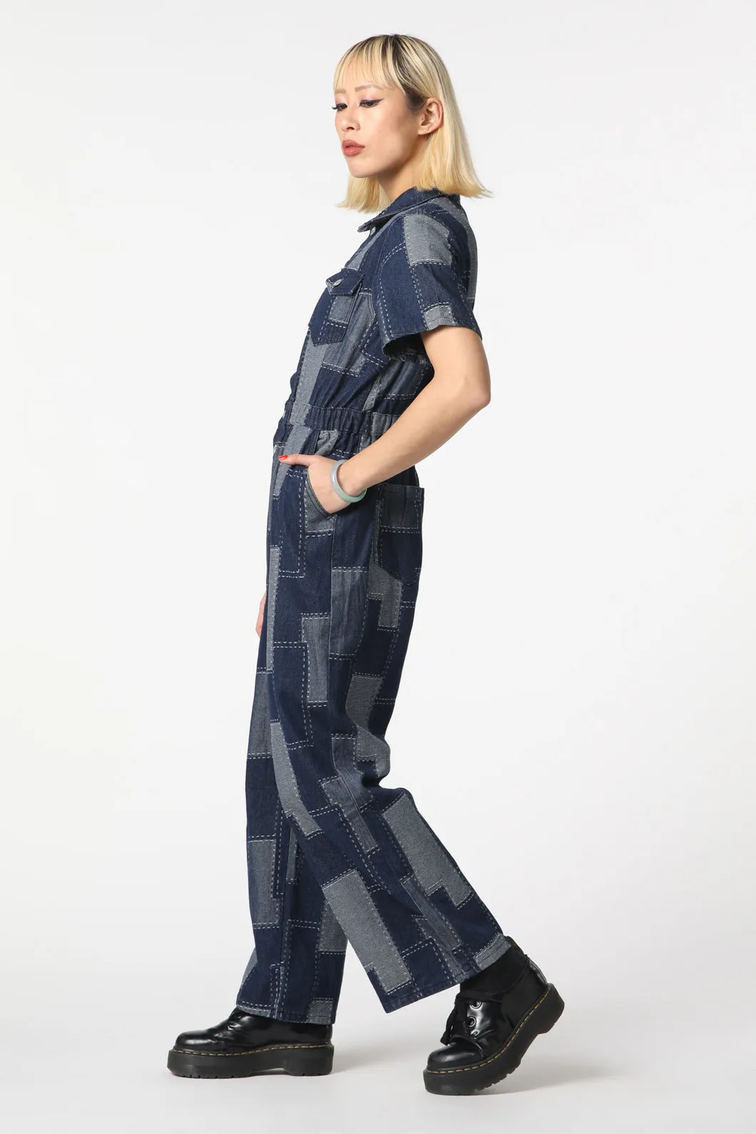 Patchwork Denim Boilersuit