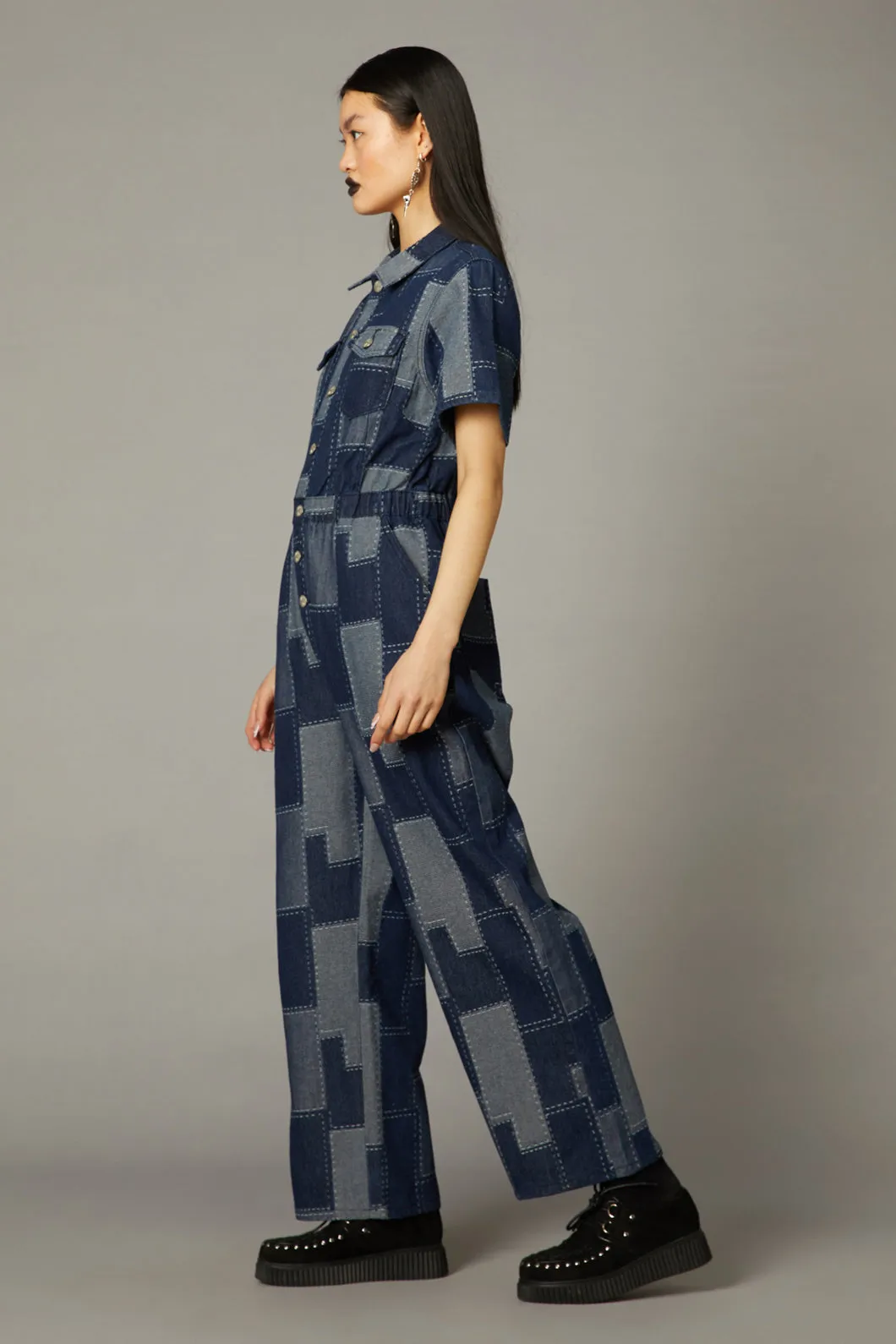 Patchwork Denim Boilersuit