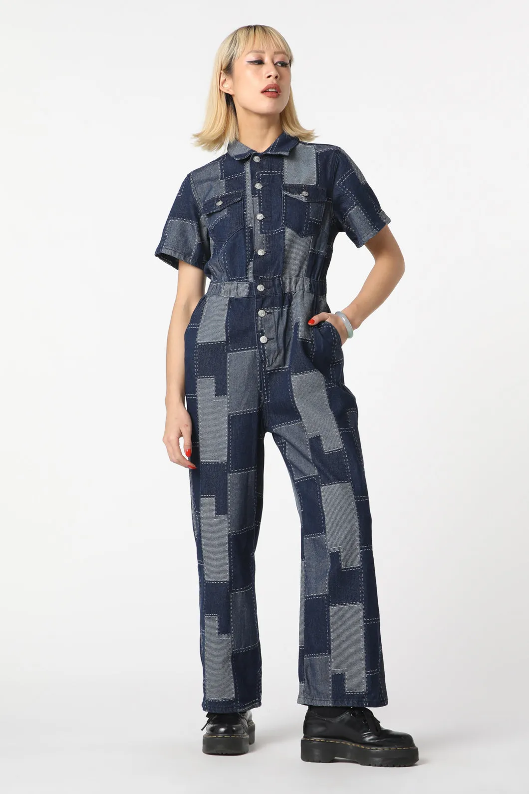 Patchwork Denim Boilersuit