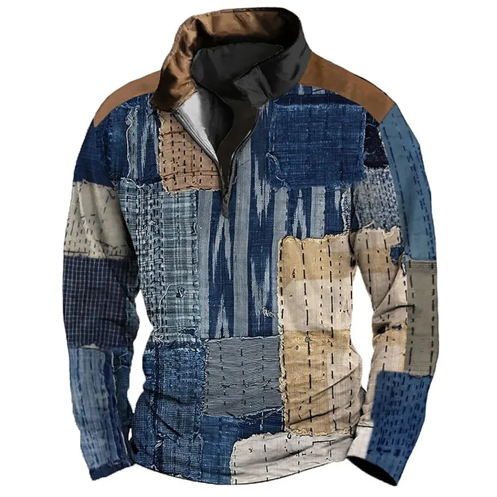 Patchwork Denim Pullover | Multicolor | Casual | Cotton Blend