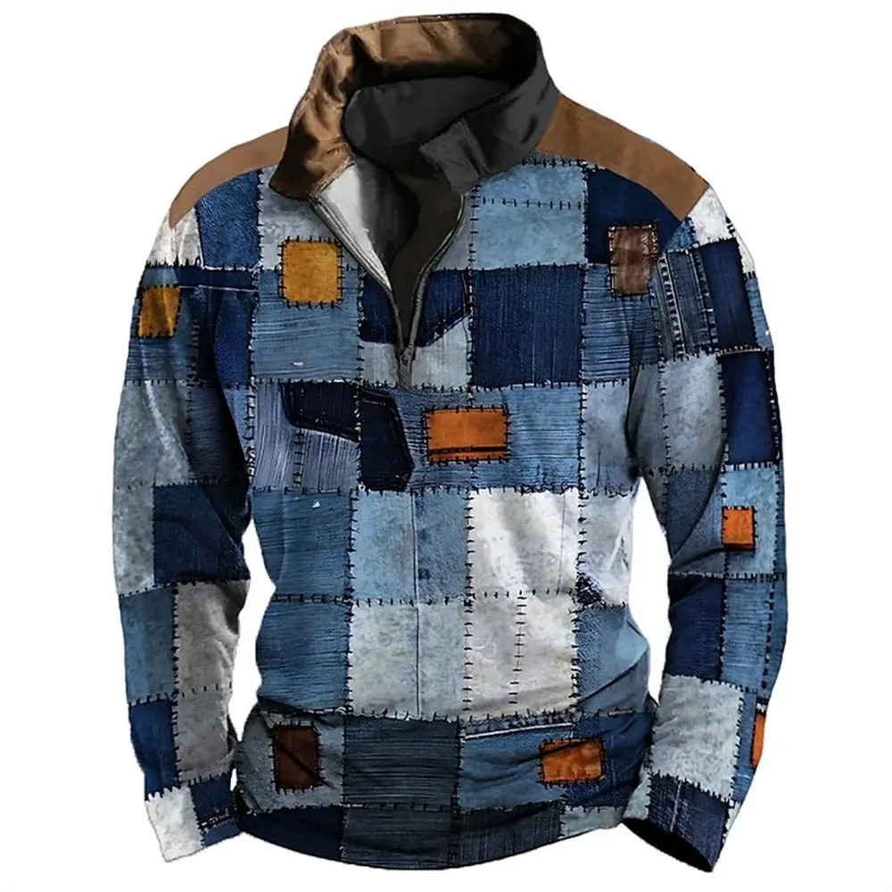 Patchwork Denim Pullover | Multicolor | Casual | Cotton Blend