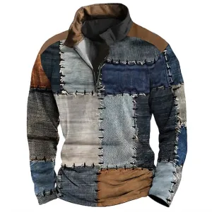 Patchwork Denim Pullover | Multicolor | Casual | Cotton Blend