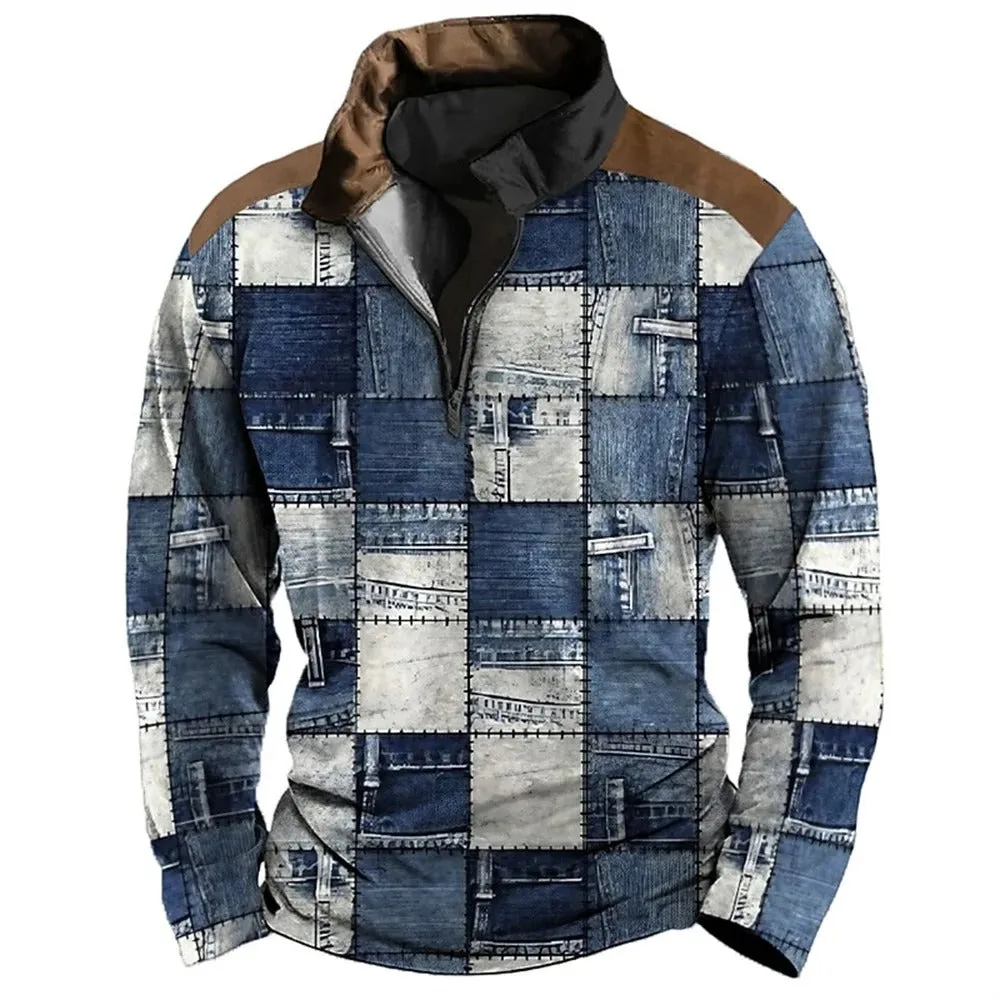Patchwork Denim Pullover | Multicolor | Casual | Cotton Blend