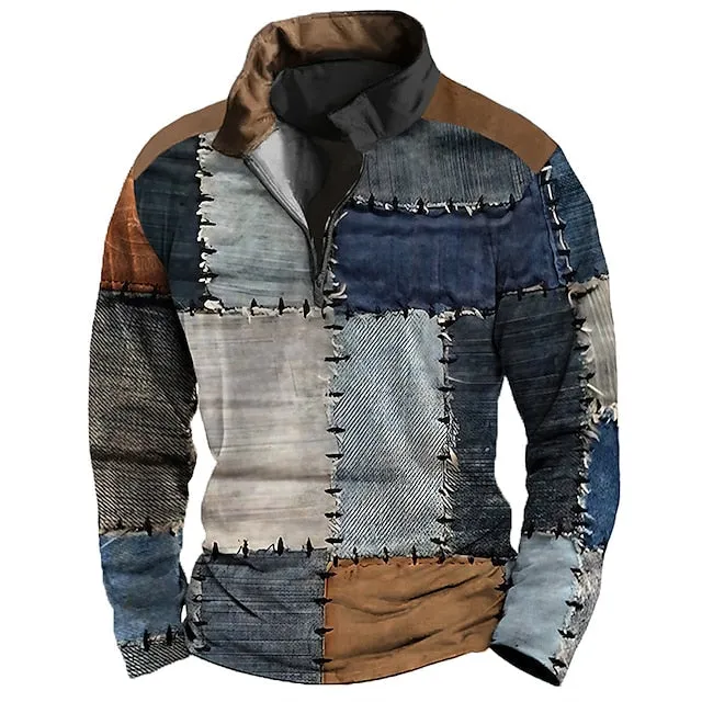Patchwork Denim Pullover | Multicolor | Casual | Cotton Blend