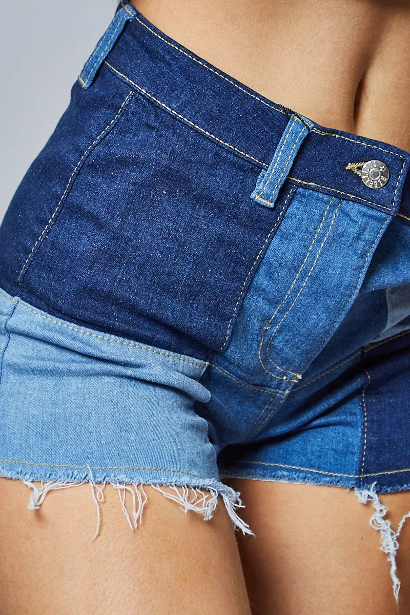 Patchwork Denim Shorts