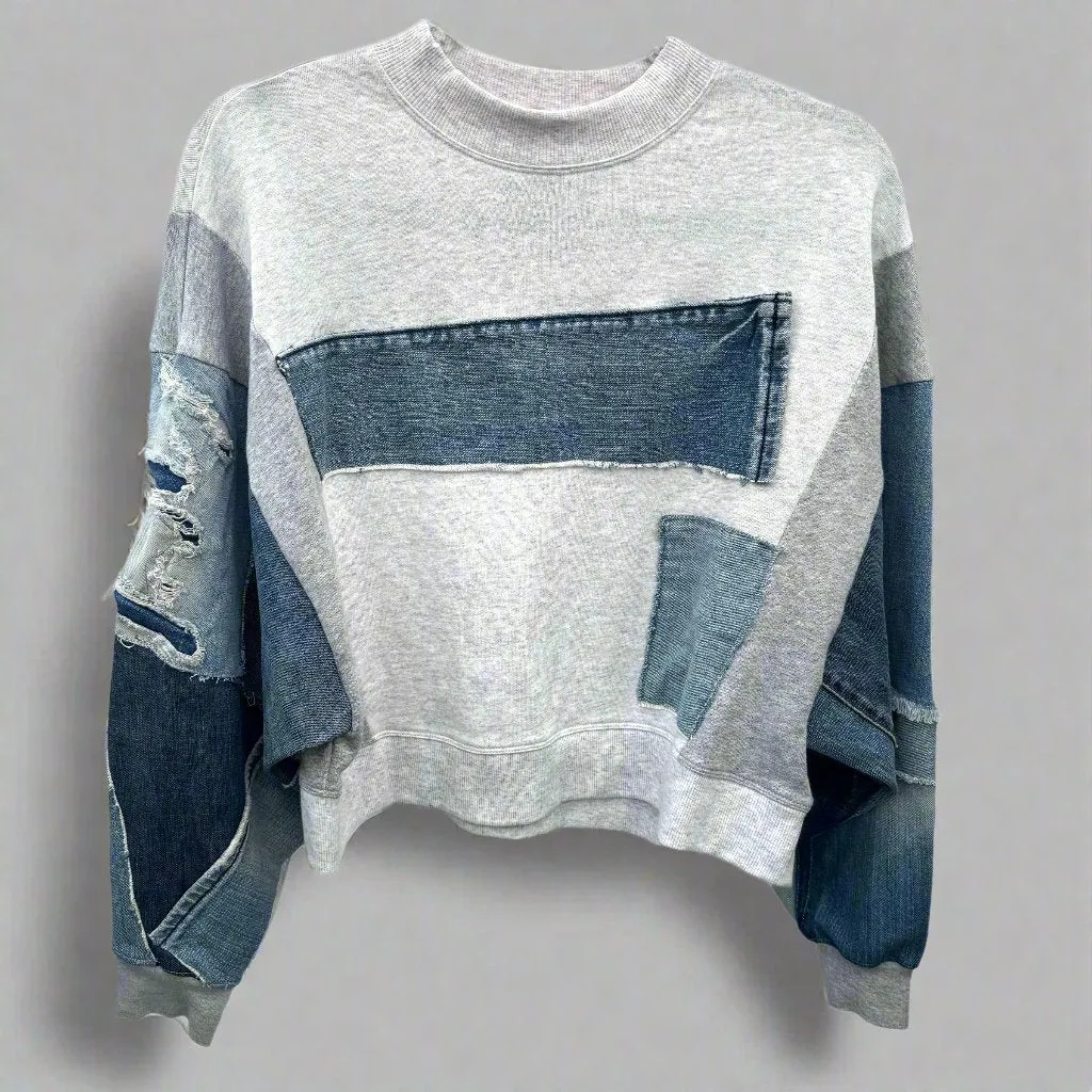 Patchwork Recycled Denim Sweatshirt