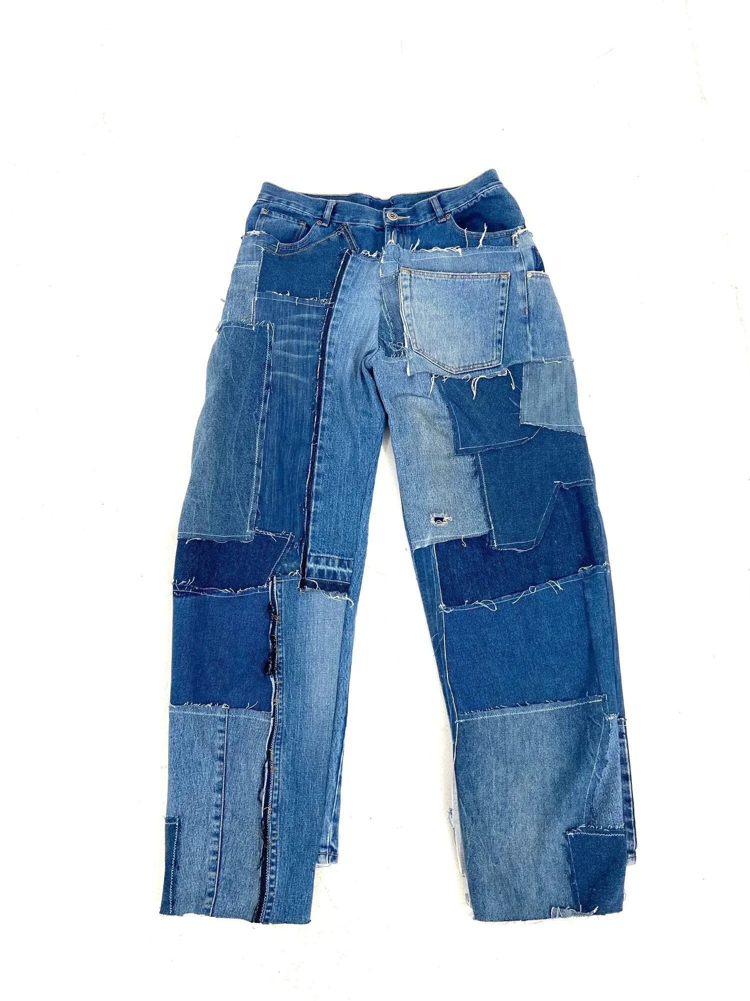 Patchwork straight leg jeans