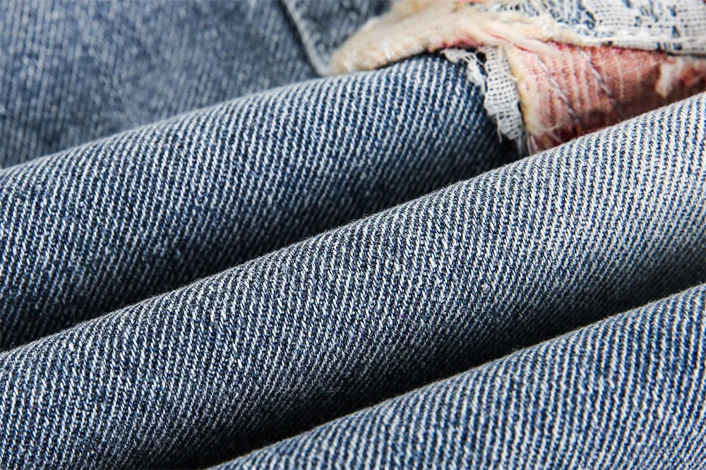 Patchwork Torn Lace Washed Denim Shorts
