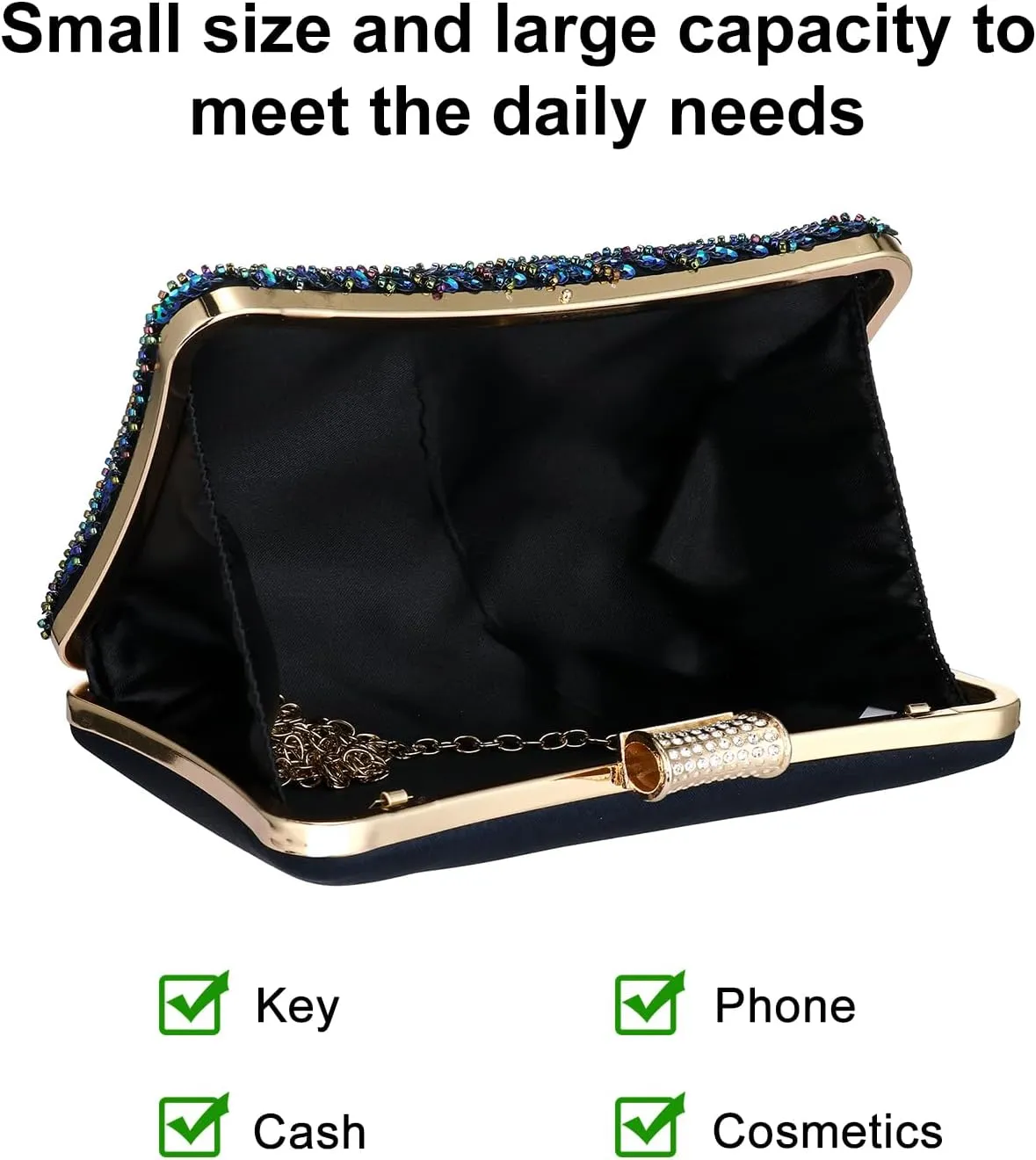 Peacock Evening Bags Clutch Purse for Women Bead Sequins Vintage Purses Crossbody Handbags with Detachable Chains