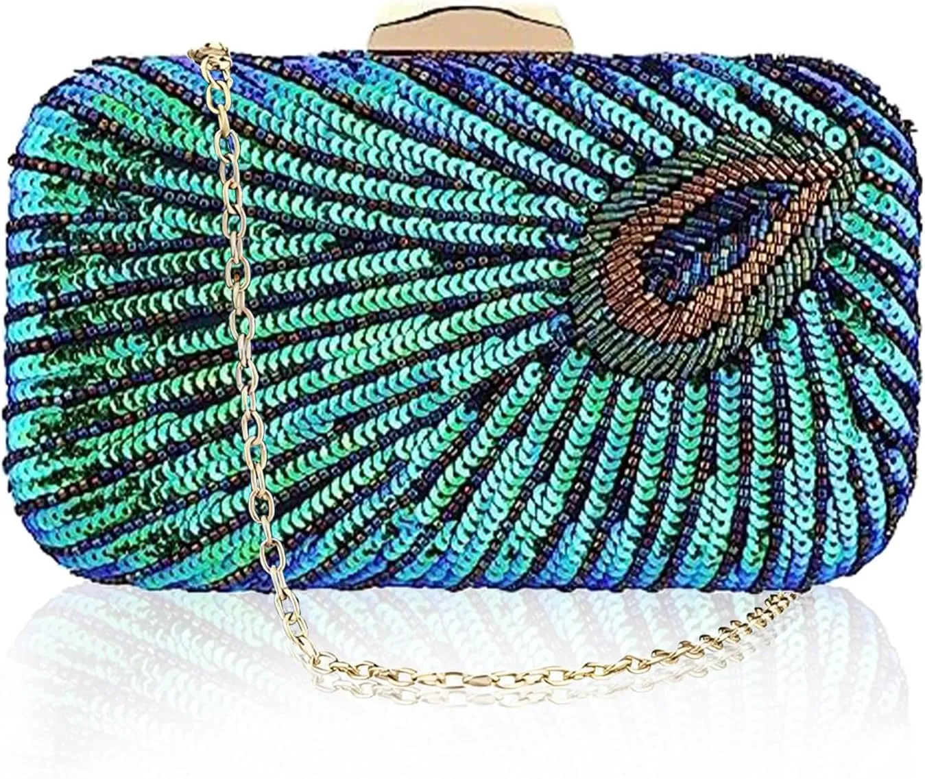 Peacock Evening Bags Clutch Purse for Women Bead Sequins Vintage Purses Crossbody Handbags with Detachable Chains