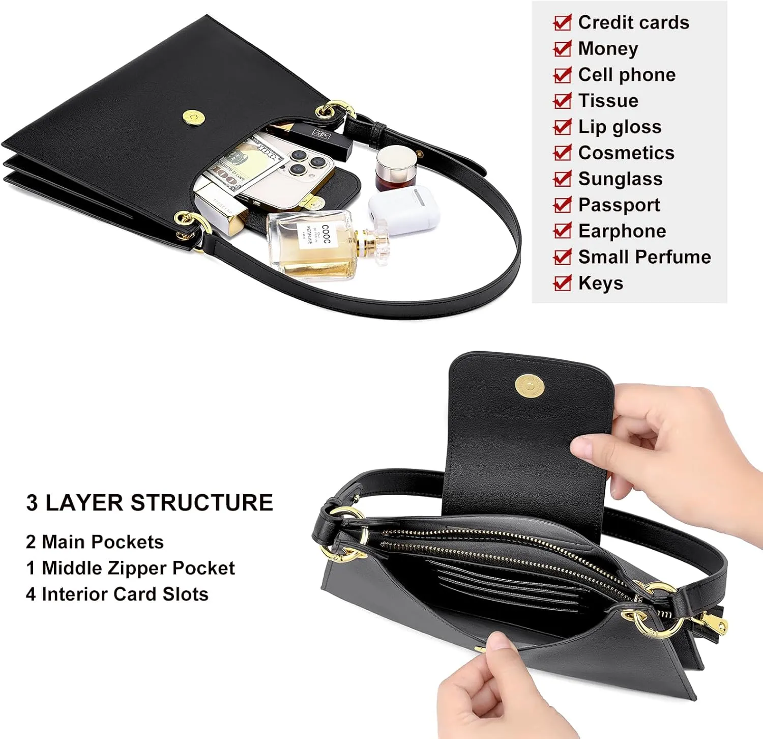 Peacocktion Small Shoulder Bags, Crossbody Purses for Women Vegan Leather Handbag Hobo Purse, 2 Straps