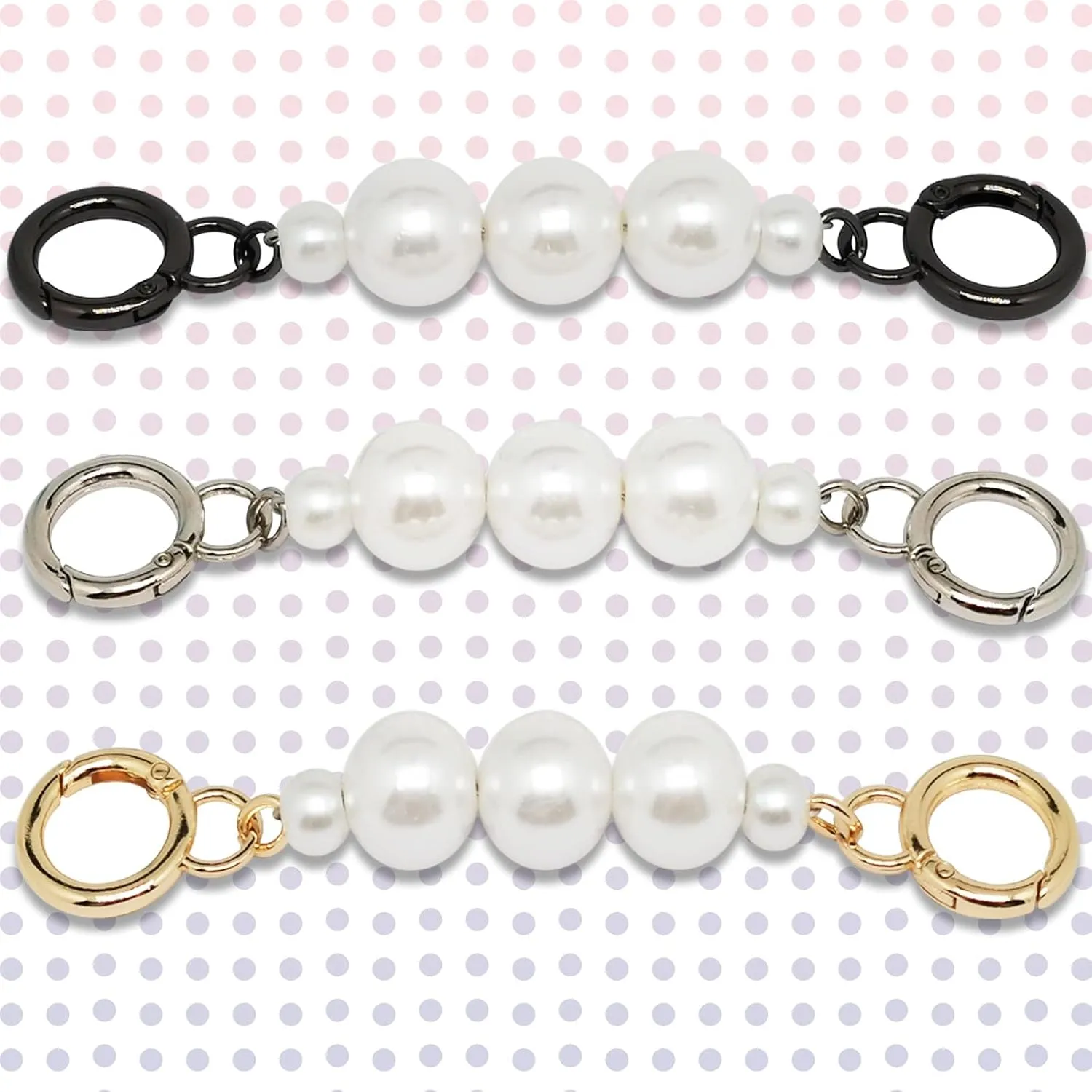Pearl Chain Strap Extension Bag Accessories for Cross-Body Shoulder Bag Handbag, Bag Accessories Charms,DIY Shoulder Strap Accessories(3pcs)