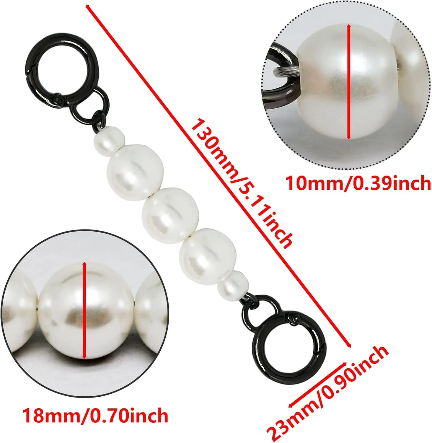 Pearl Chain Strap Extension Bag Accessories for Cross-Body Shoulder Bag Handbag, Bag Accessories Charms,DIY Shoulder Strap Accessories(3pcs)