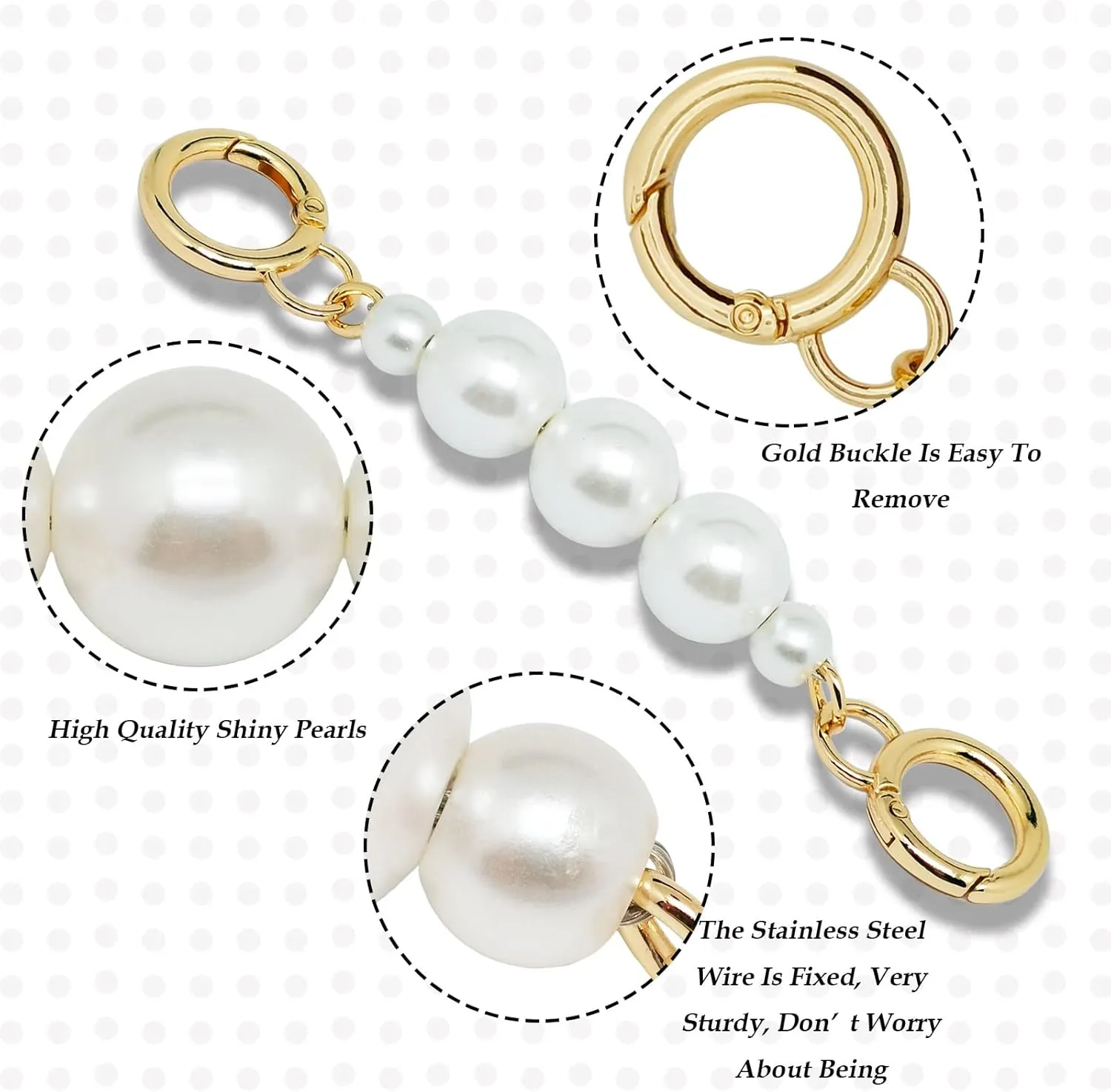 Pearl Chain Strap Extension Bag Accessories for Cross-Body Shoulder Bag Handbag, Bag Accessories Charms,DIY Shoulder Strap Accessories(3pcs)