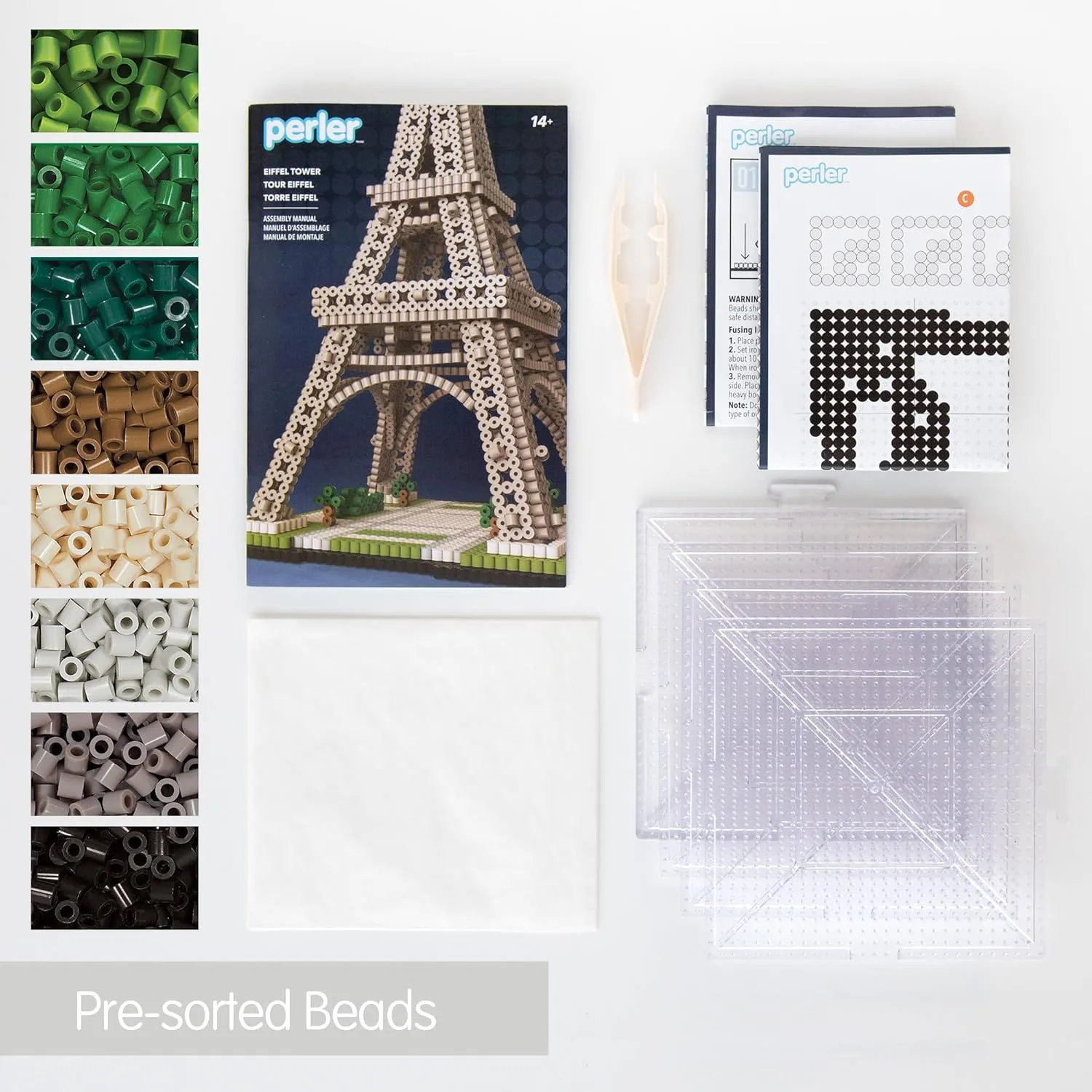 Perler 80-57243 Eiffel Tower 3D Fused Bead Craft Activity Kit, 4" W x 17.5" H, Multicolor, 8009 Pieces