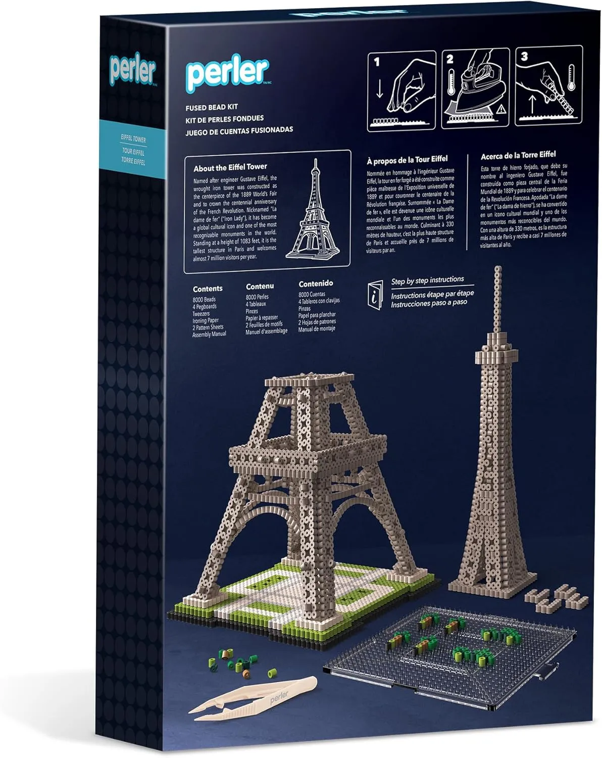 Perler 80-57243 Eiffel Tower 3D Fused Bead Craft Activity Kit, 4" W x 17.5" H, Multicolor, 8009 Pieces