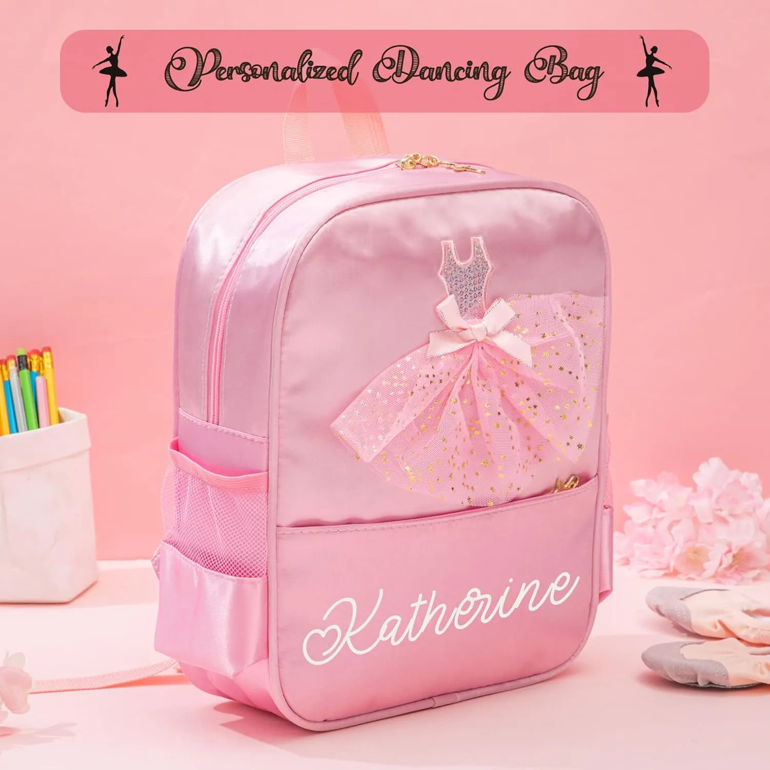 Personalized Ballet Dance Bag for Girls Custom Name Bag Gymnastics with Adjustable Shoulder Strap