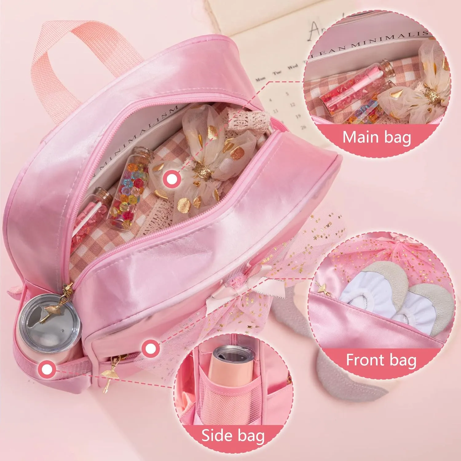 Personalized Ballet Dance Bag for Girls Custom Name Bag Gymnastics with Adjustable Shoulder Strap
