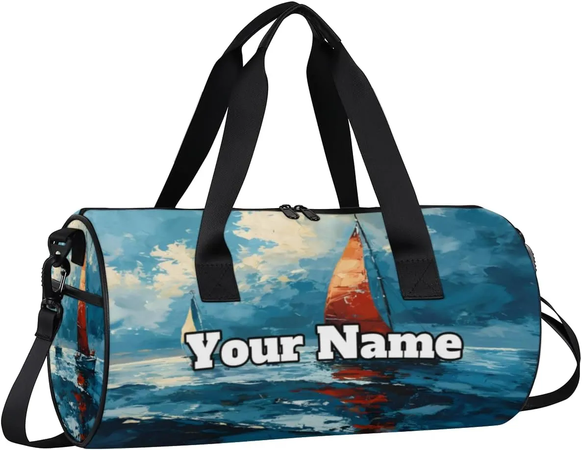 Personalized Boat Ocean Sport Gym Bag, Custom Name Duffel Bags for Men, Waterproof Custom Sport Duffel Bag, Gymnastics Dance, Nautical