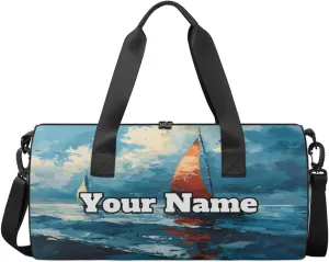 Personalized Boat Ocean Sport Gym Bag, Custom Name Duffel Bags for Men, Waterproof Custom Sport Duffel Bag, Gymnastics Dance, Nautical