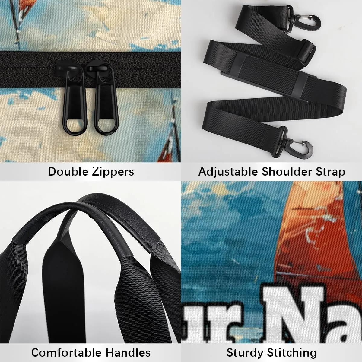Personalized Boat Ocean Sport Gym Bag, Custom Name Duffel Bags for Men, Waterproof Custom Sport Duffel Bag, Gymnastics Dance, Nautical