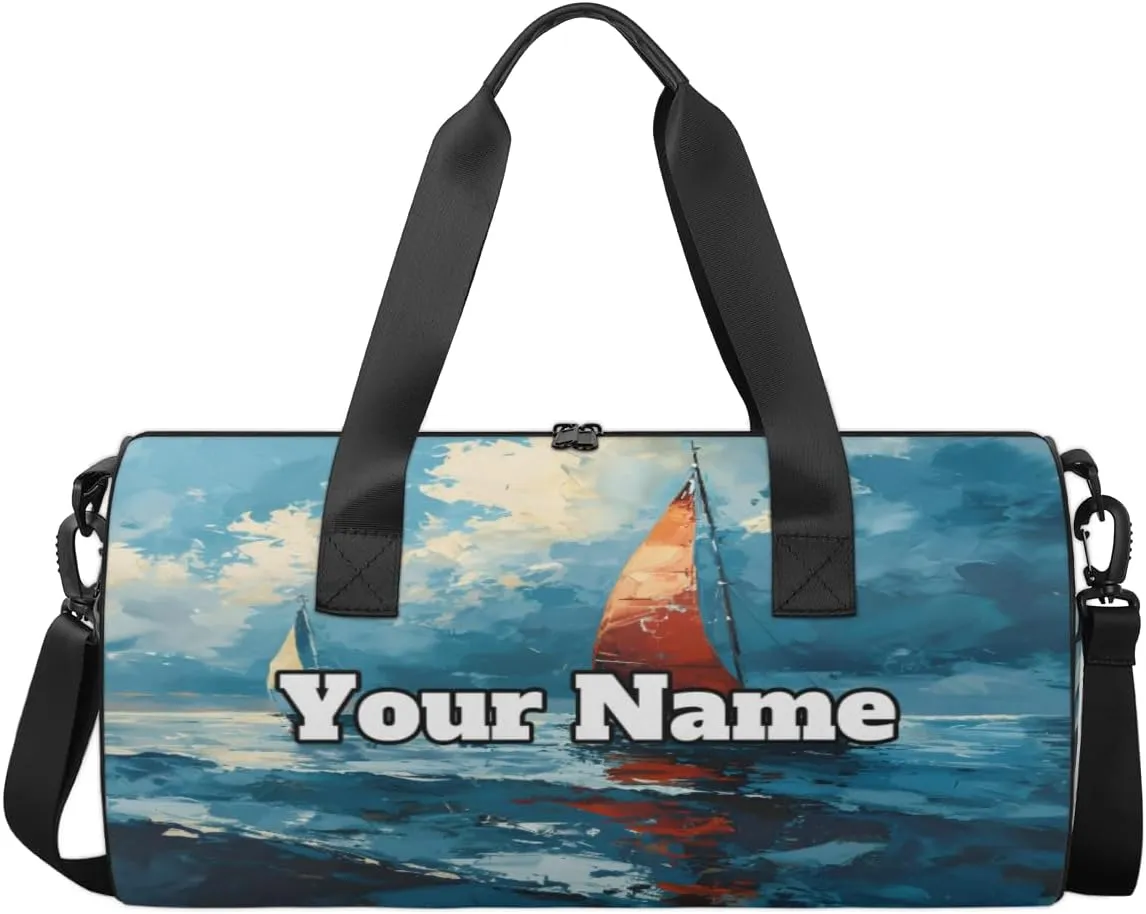 Personalized Boat Ocean Sport Gym Bag, Custom Name Duffel Bags for Men, Waterproof Custom Sport Duffel Bag, Gymnastics Dance, Nautical