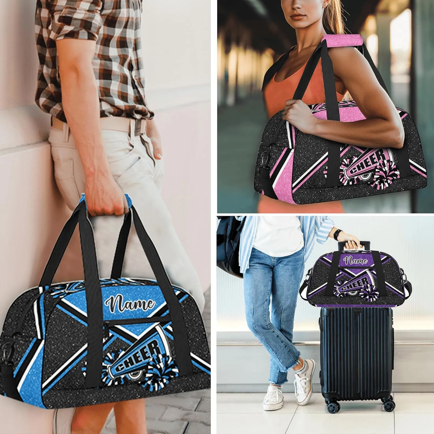 Personalized Cheer Bag with Name, Custom Cheerleader Duffle Bag for Women, Gym Travel Bag for Cheerleaders (Green)
