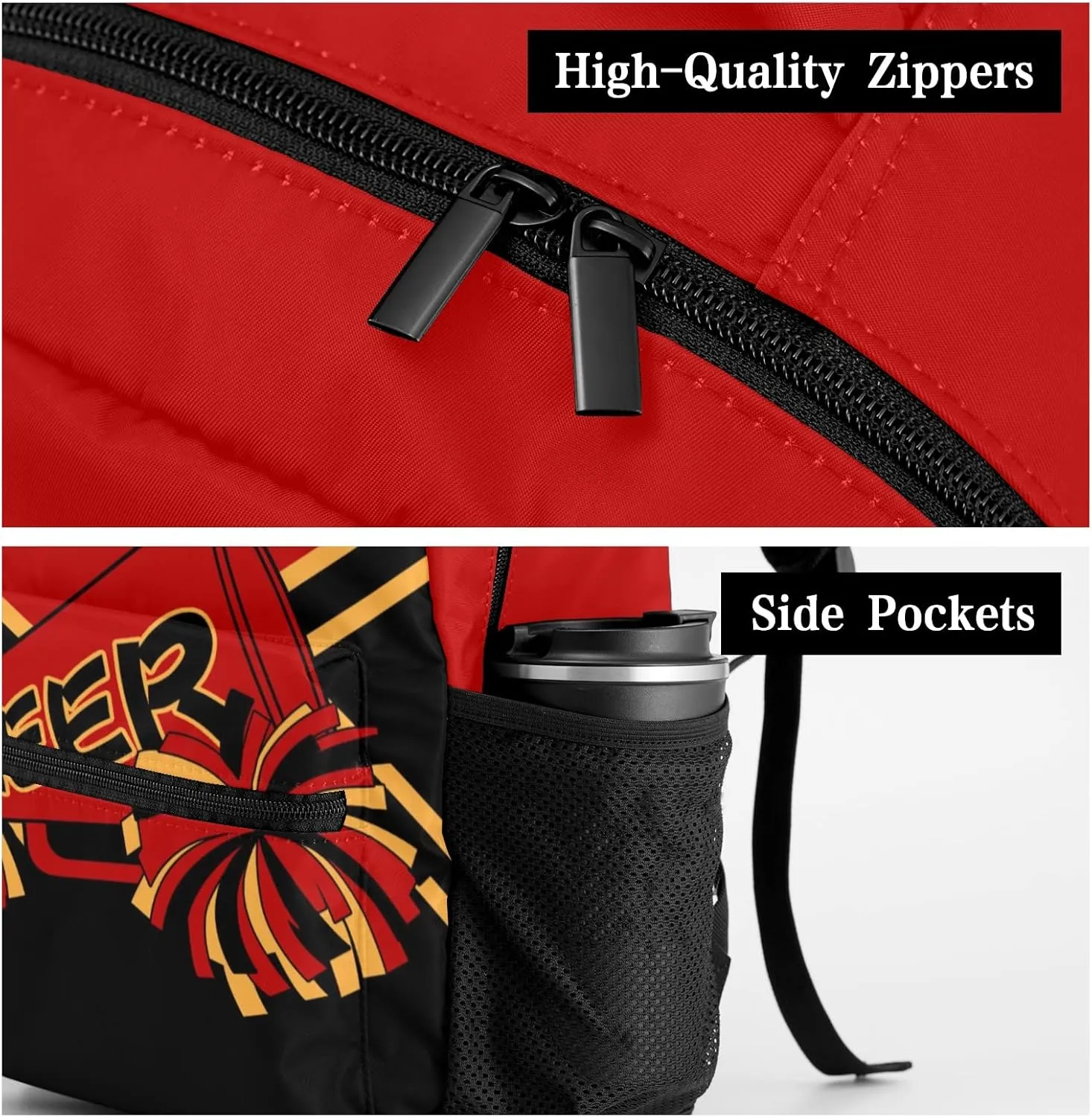 Personalized Cheerleader Red Black Custom Backpack Waterproof Multifunctional Daypack with Name Gift