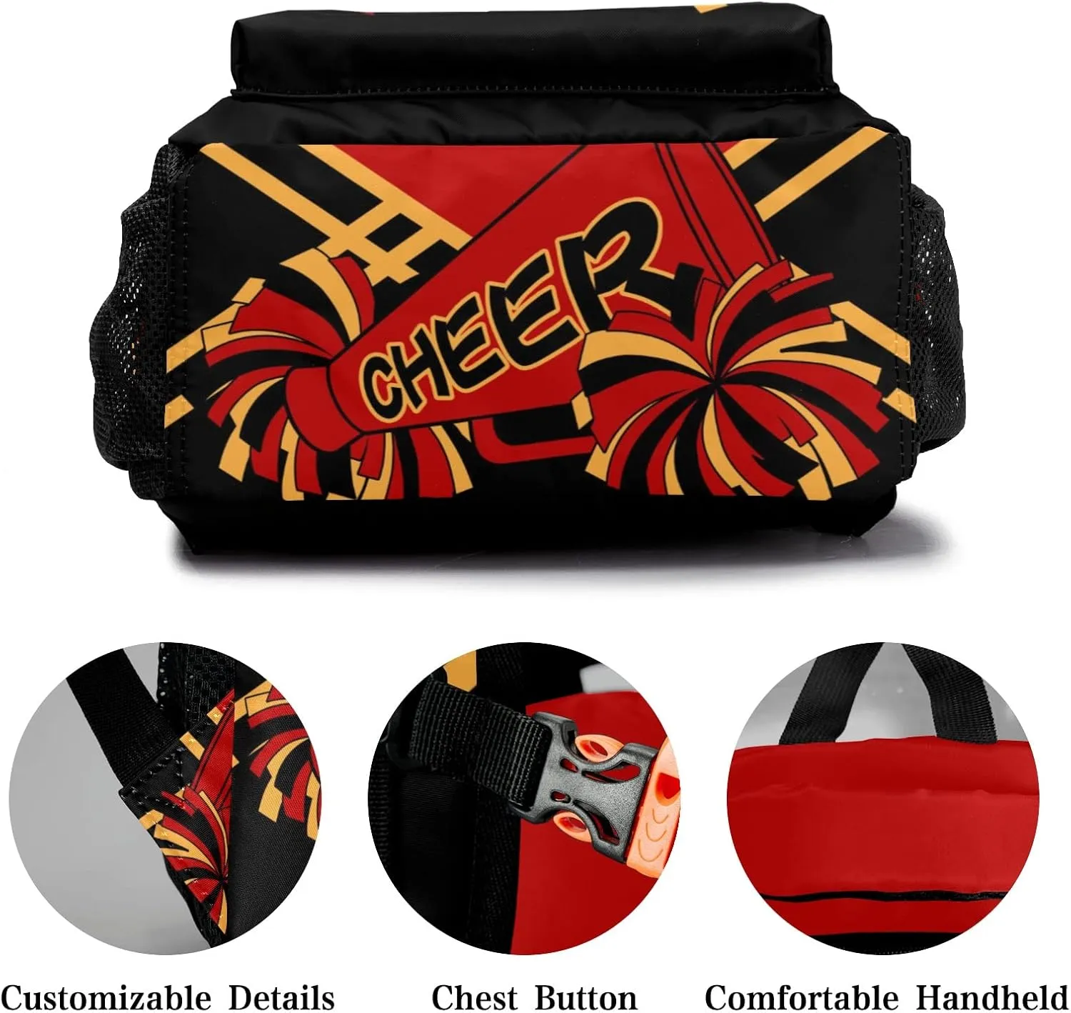 Personalized Cheerleader Red Black Custom Backpack Waterproof Multifunctional Daypack with Name Gift