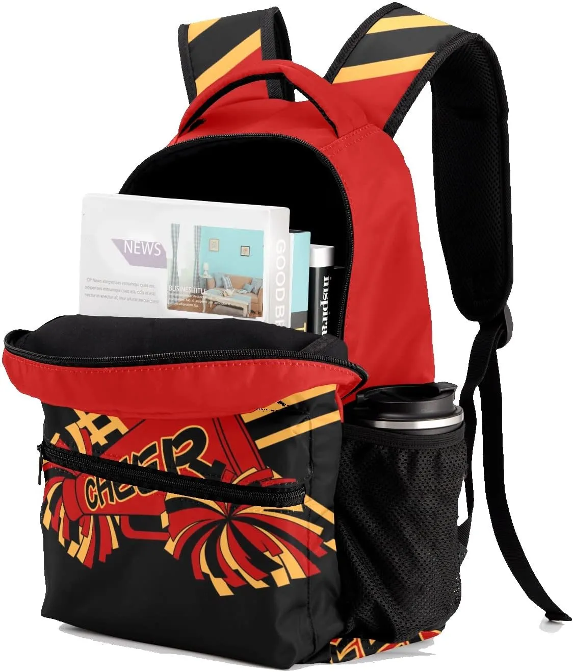 Personalized Cheerleader Red Black Custom Backpack Waterproof Multifunctional Daypack with Name Gift